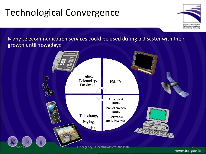 Technological Convergence Many telecommunication services could be used during a disaster with their growth