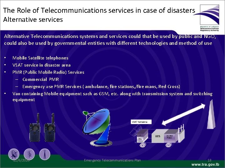 The Role of Telecommunications services in case of disasters Alternative services Alternative Telecommunications systems