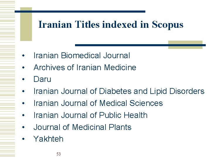 Iranian Titles indexed in Scopus • • Iranian Biomedical Journal Archives of Iranian Medicine