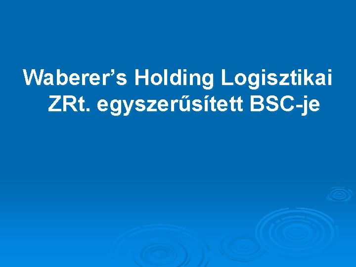 Waberer’s Holding Logisztikai ZRt. egyszerűsített BSC-je 