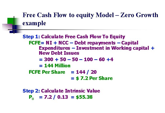 Free Cash Flow to equity Model – Zero Growth example Step 1: Calculate Free