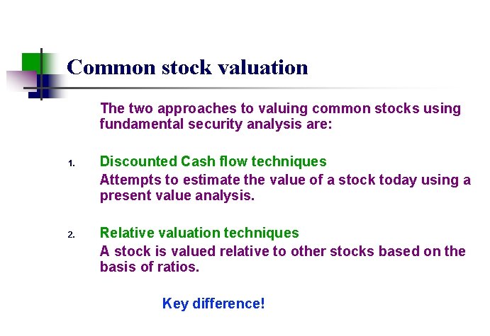 Common stock valuation The two approaches to valuing common stocks using fundamental security analysis