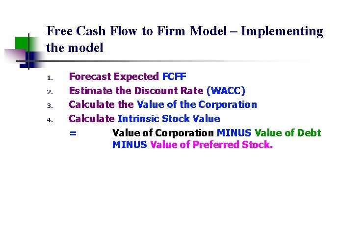 Free Cash Flow to Firm Model – Implementing the model 1. 2. 3. 4.