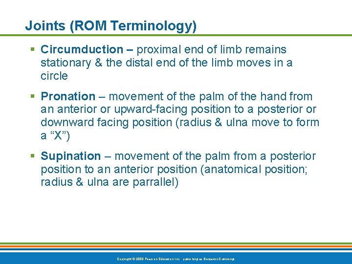 Joints (ROM Terminology) Circumduction – proximal end of limb remains stationary & the distal