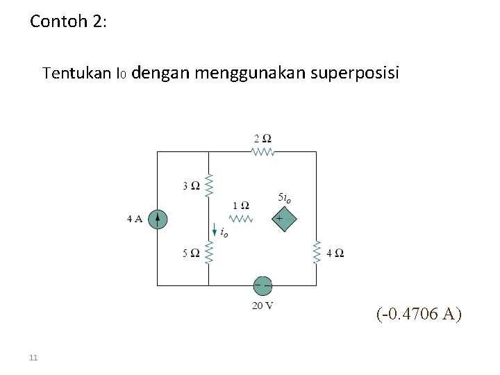 Contoh 2: Tentukan I 0 dengan menggunakan superposisi (-0. 4706 A) 11 