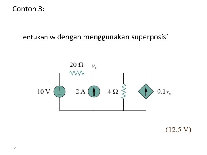 Contoh 3: Tentukan vx dengan menggunakan superposisi (12. 5 V) 12 