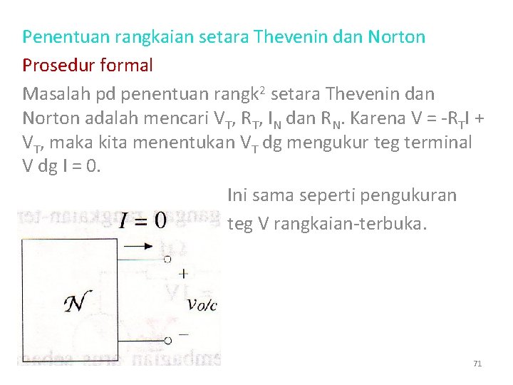 Penentuan rangkaian setara Thevenin dan Norton Prosedur formal Masalah pd penentuan rangk 2 setara