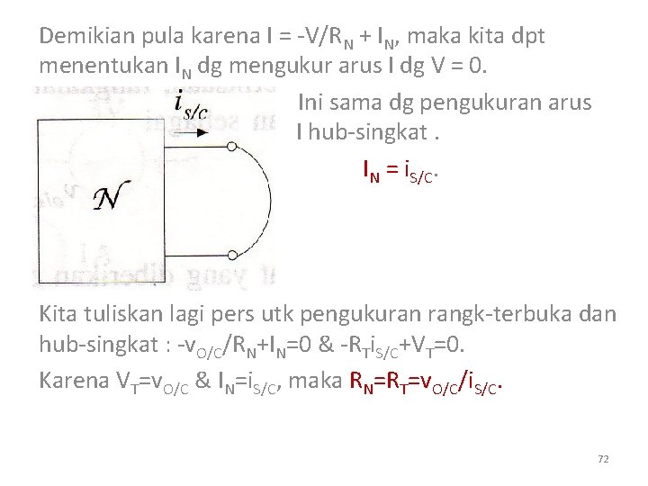 Demikian pula karena I = -V/RN + IN, maka kita dpt menentukan IN dg