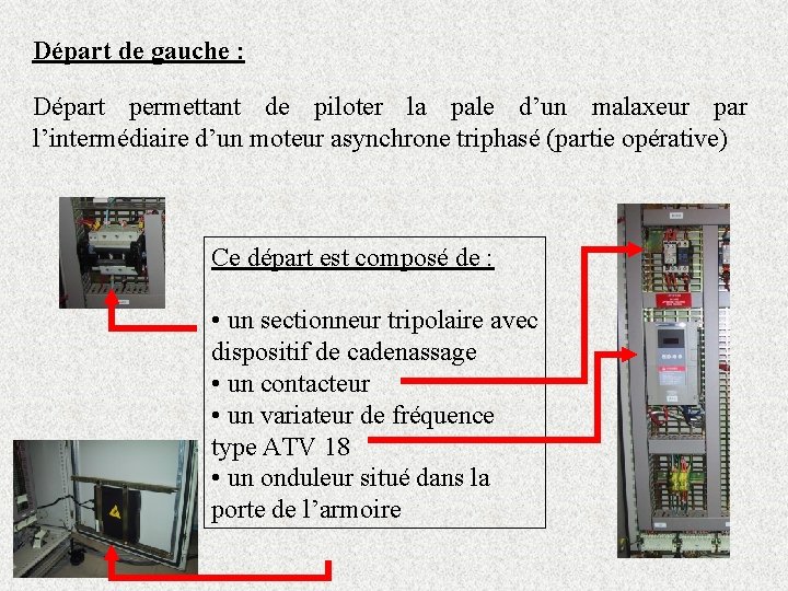 Départ de gauche : Départ permettant de piloter la pale d’un malaxeur par l’intermédiaire