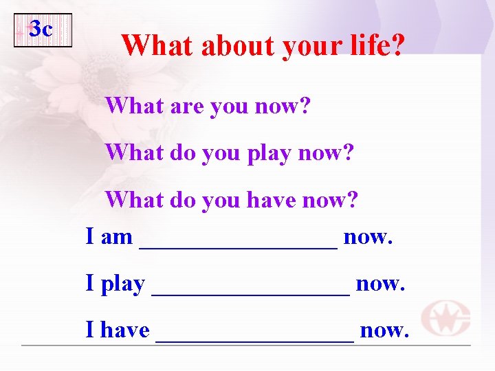 3 c What about your life? What are you now? What do you play