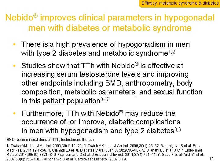 Efficacy: metabolic syndrome & diabetes Nebido® improves clinical parameters in hypogonadal men with diabetes