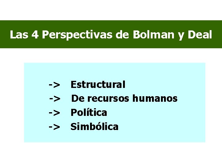 Las 4 Perspectivas de Bolman y Deal -> Estructural -> De recursos humanos ->