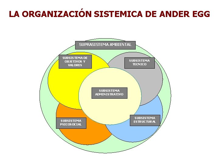 LA ORGANIZACIÓN SISTEMICA DE ANDER EGG SUPRASISTEMA AMBIENTAL SUBSISTEMA DE OBJETIVOS Y VALORES SUBSISTEMA