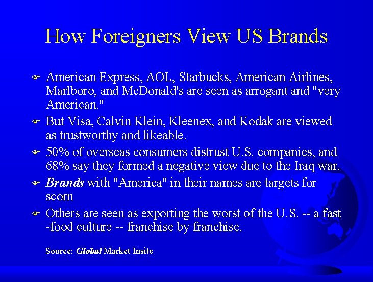 How Foreigners View US Brands F F F American Express, AOL, Starbucks, American Airlines,