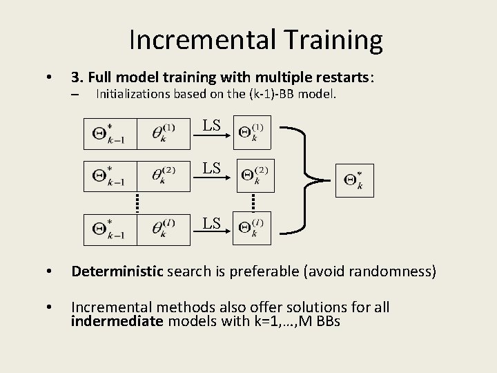 Incremental Training • 3. Full model training with multiple restarts: – Initializations based on