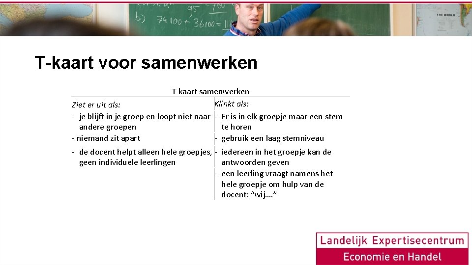 T-kaart voor samenwerken T-kaart samenwerken Klinkt als: Ziet er uit als: - je blijft