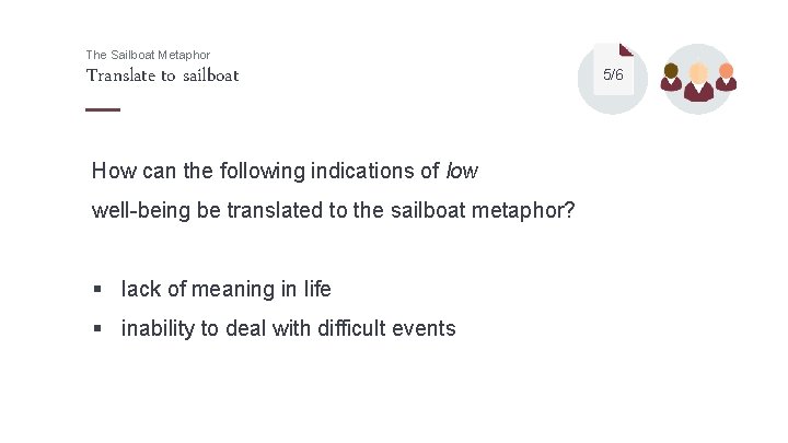 The Sailboat Metaphor Translate to sailboat How can the following indications of low well-being