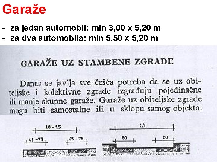 Garaže - za jedan automobil: min 3, 00 x 5, 20 m - za