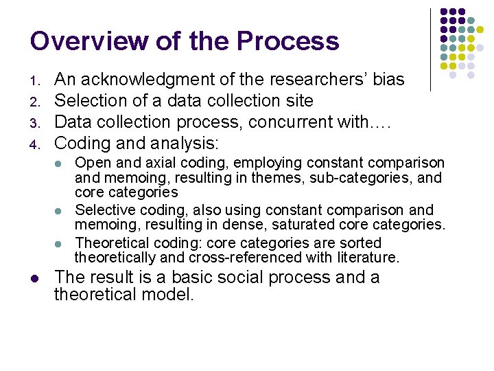 Overview of the Process 1. 2. 3. 4. An acknowledgment of the researchers’ bias