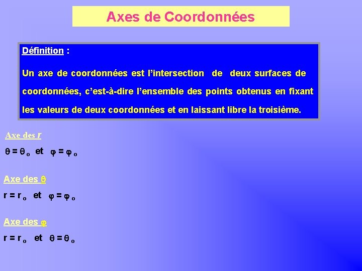 Khayar-marrakh Axes de Coordonnées Définition : Un axe de coordonnées est l’intersection de deux