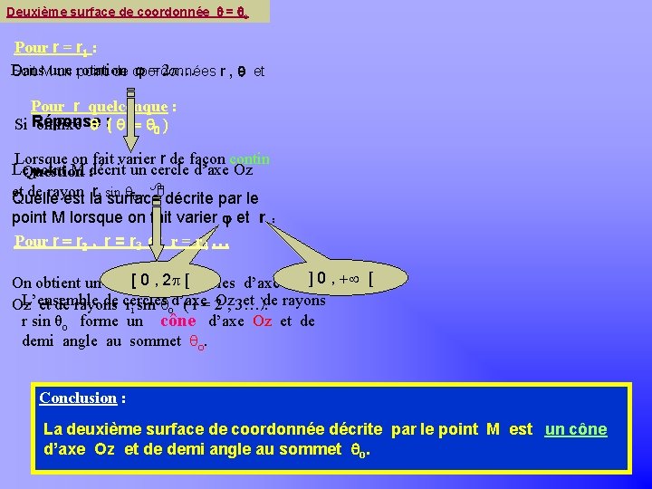 z Deuxième surface de coordonnée = o Pour r = r 1 : Dans