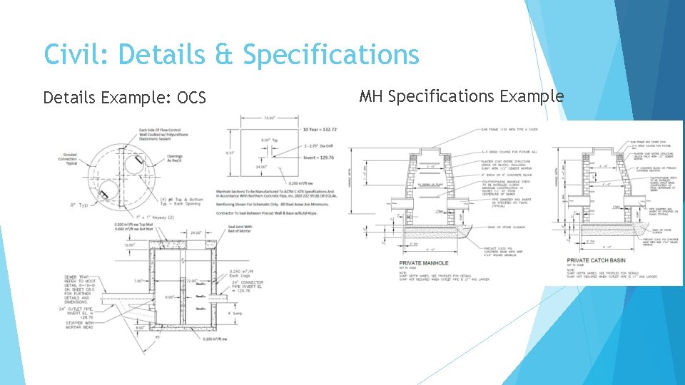 Civil: Details & Specifications Details Example: OCS MH Specifications Example 