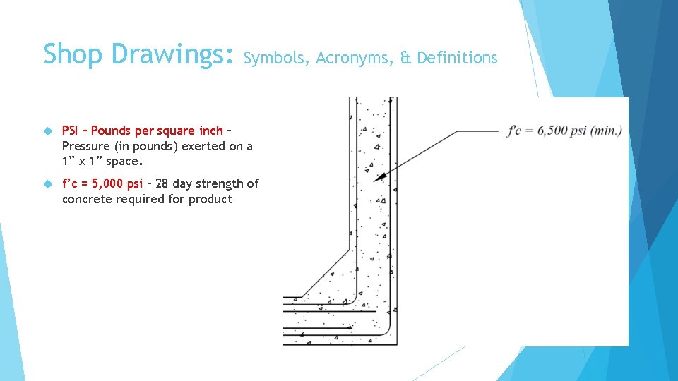 Shop Drawings: Symbols, Acronyms, & Definitions PSI – Pounds per square inch – Pressure