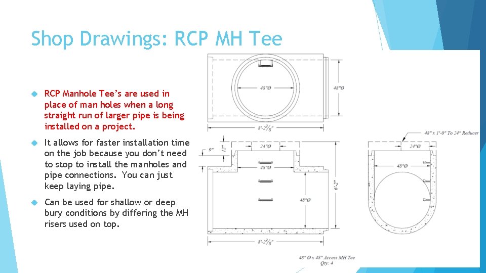 Shop Drawings: RCP MH Tee RCP Manhole Tee’s are used in place of man