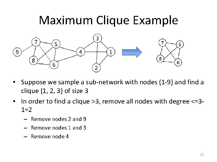 Maximum Clique Example • Suppose we sample a sub-network with nodes {1 -9} and Maximum Clique Example • Suppose we sample a sub-network with nodes {1 -9} and