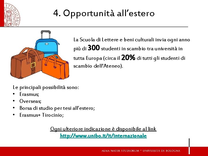 4. Opportunità all’estero La Scuola di Lettere e beni culturali invia ogni anno più