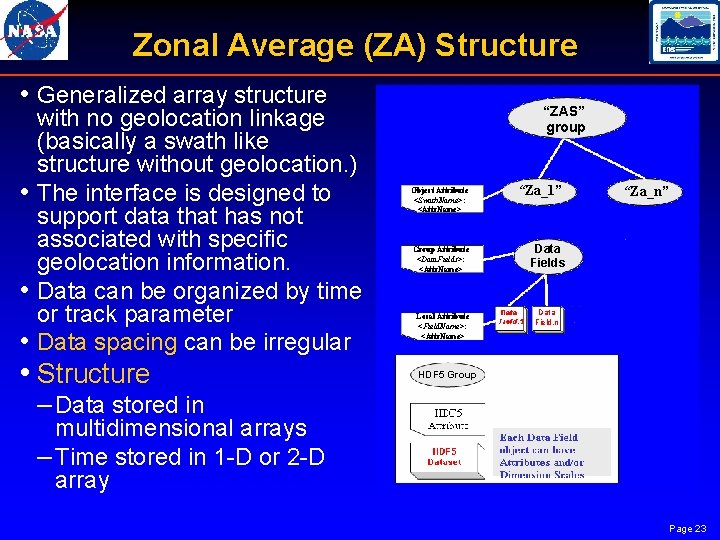 Zonal Average (ZA) Structure • Generalized array structure with no geolocation linkage (basically a