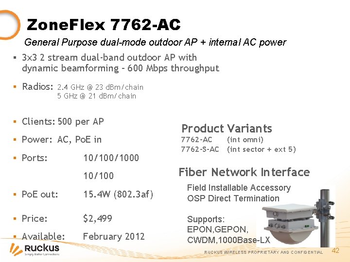 Zone. Flex 7762 -AC General Purpose dual-mode outdoor AP + internal AC power ▪