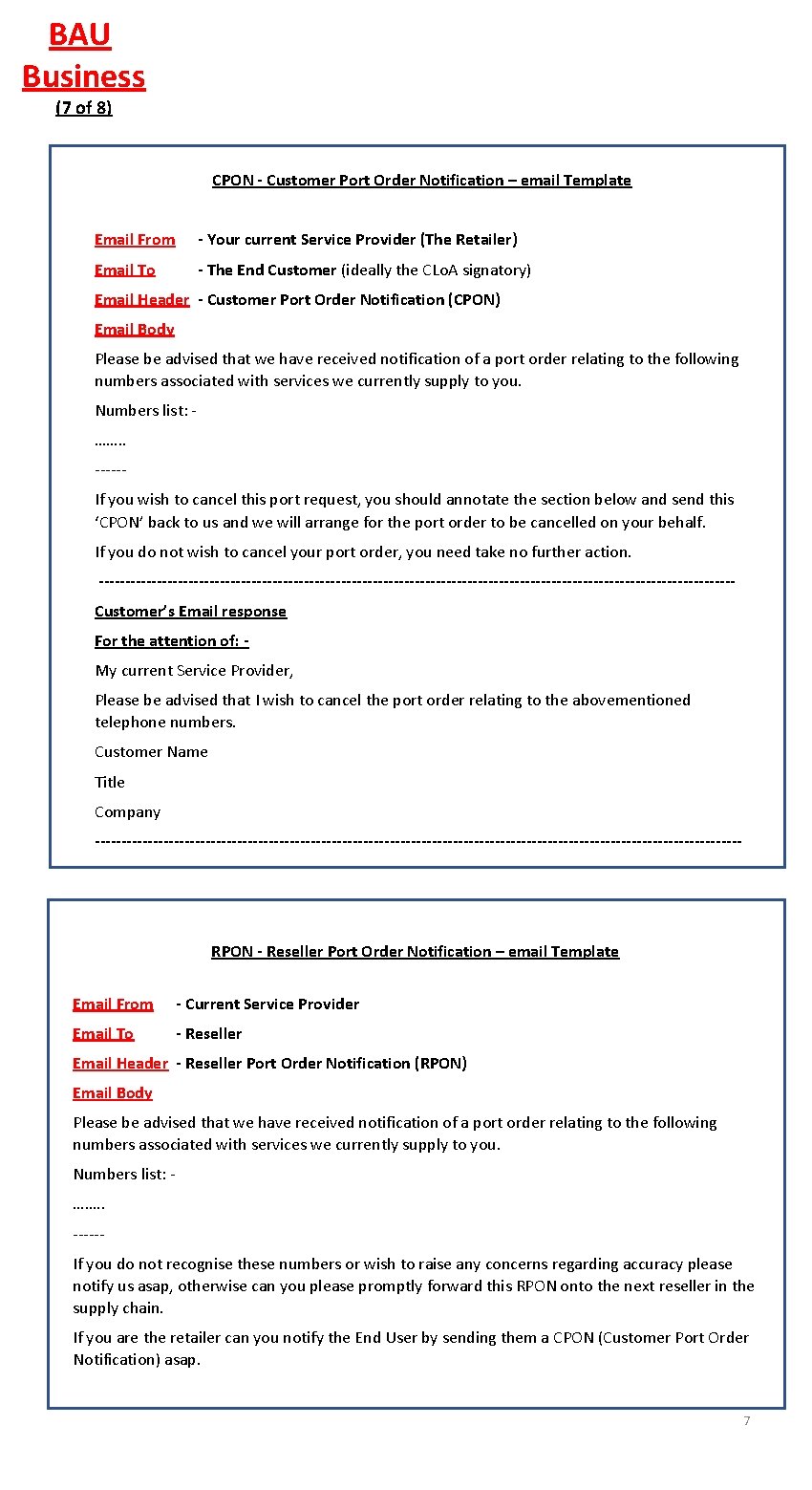 BAU Business (7 of 8) CPON - Customer Port Order Notification – email Template