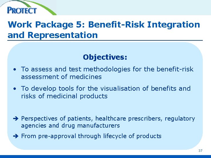 Work Package 5: Benefit-Risk Integration and Representation Objectives: • To assess and test methodologies