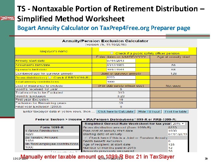 TS - Nontaxable Portion of Retirement Distribution – Simplified Method Worksheet Bogart Annuity Calculator