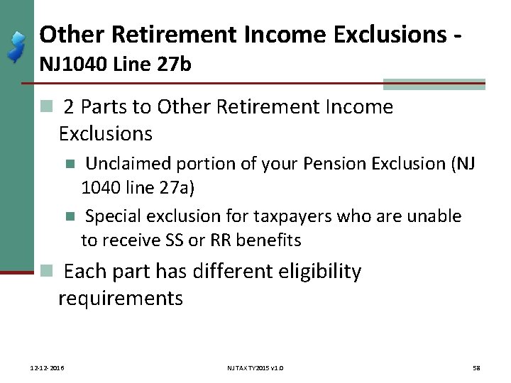 Other Retirement Income Exclusions NJ 1040 Line 27 b n 2 Parts to Other