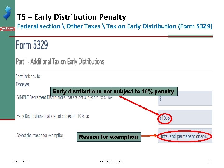 TS – Early Distribution Penalty Federal section  Other Taxes  Tax on Early