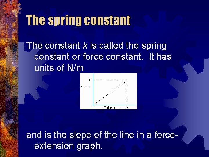 The spring constant The constant k is called the spring constant or force constant.