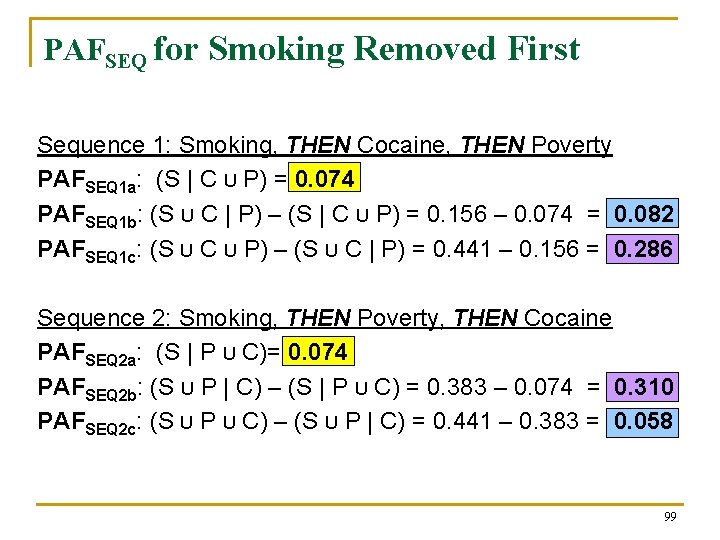 PAFSEQ for Smoking Removed First Sequence 1: Smoking, THEN Cocaine, THEN Poverty PAFSEQ 1