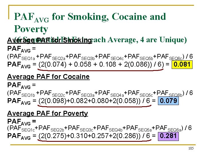 PAFAVG for Smoking, Cocaine and Poverty (6 Sequential PAFs in each Average, 4 are