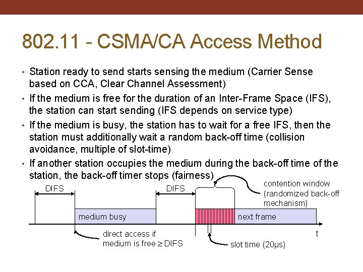 802. 11 - CSMA/CA Access Method • Station ready to send starts sensing the