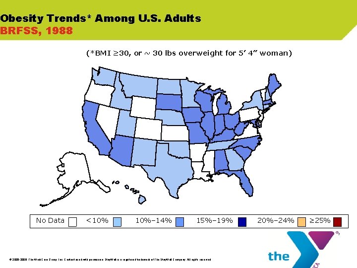 Obesity Trends* Among U. S. Adults BRFSS, 1988 (*BMI ≥ 30, or ~ 30