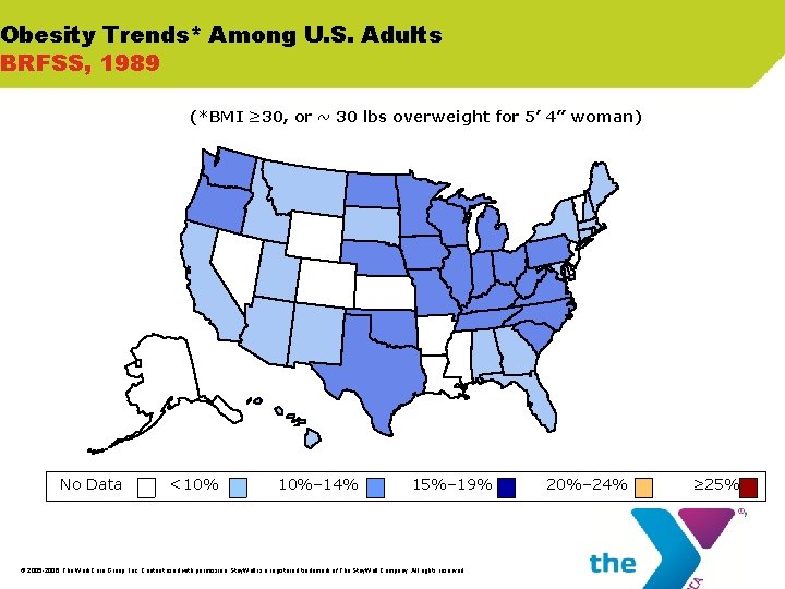 Obesity Trends* Among U. S. Adults BRFSS, 1989 (*BMI ≥ 30, or ~ 30