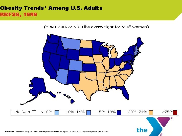 Obesity Trends* Among U. S. Adults BRFSS, 1999 (*BMI ≥ 30, or ~ 30