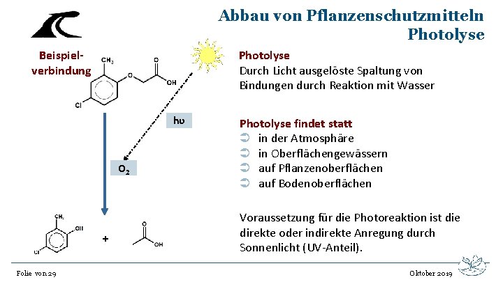 Abbau von Pflanzenschutzmitteln Photolyse Beispielverbindung Photolyse Durch Licht ausgelöste Spaltung von Bindungen durch Reaktion