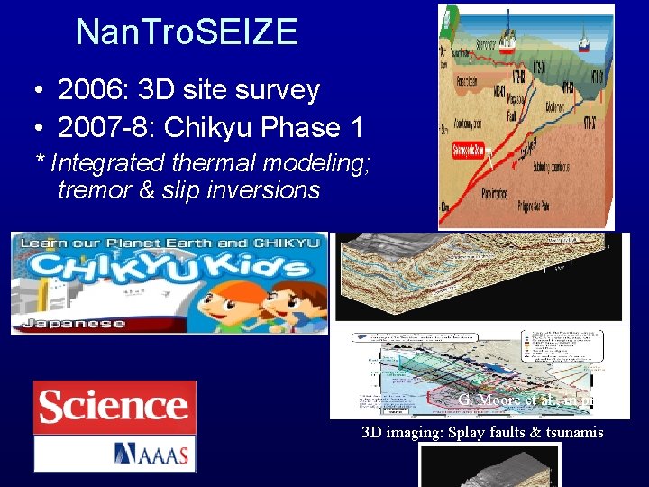 Nan. Tro. SEIZE • 2006: 3 D site survey • 2007 -8: Chikyu Phase