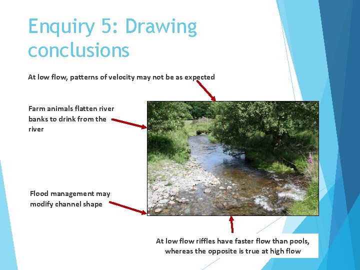 Enquiry 5: Drawing conclusions At low flow, patterns of velocity may not be as Enquiry 5: Drawing conclusions At low flow, patterns of velocity may not be as