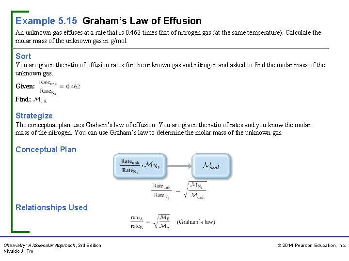 Example 5. 15 Graham’s Law of Effusion An unknown gas effuses at a rate