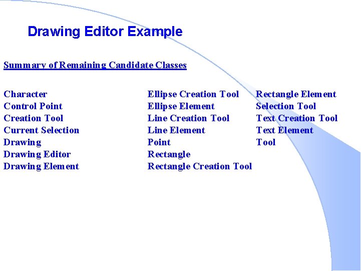 Drawing Editor Example Summary of Remaining Candidate Classes Character Control Point Creation Tool Current