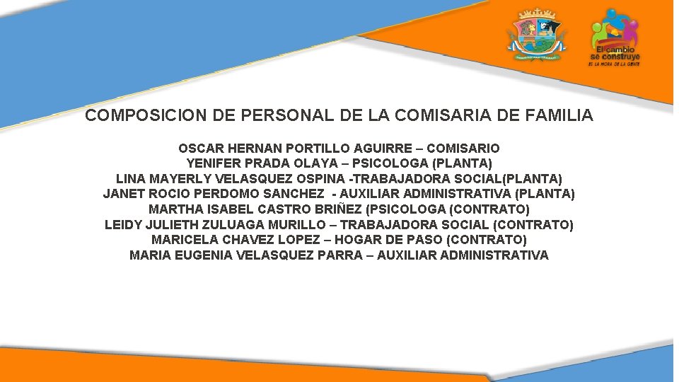 Agregar titulo o texto COMPOSICION DE PERSONAL DE LA COMISARIA DE FAMILIA OSCAR HERNAN